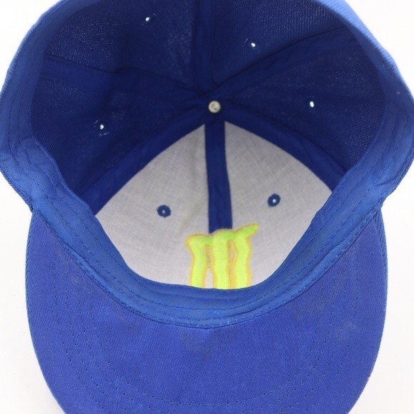 Monster Energy Vintage 90s Y2K Blue Neon Green Logo Fitted Baseball Hat 7.5 - Picture 7 of 9